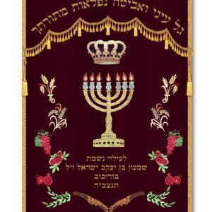 Velvet Parochet - Menorah and Seven Species