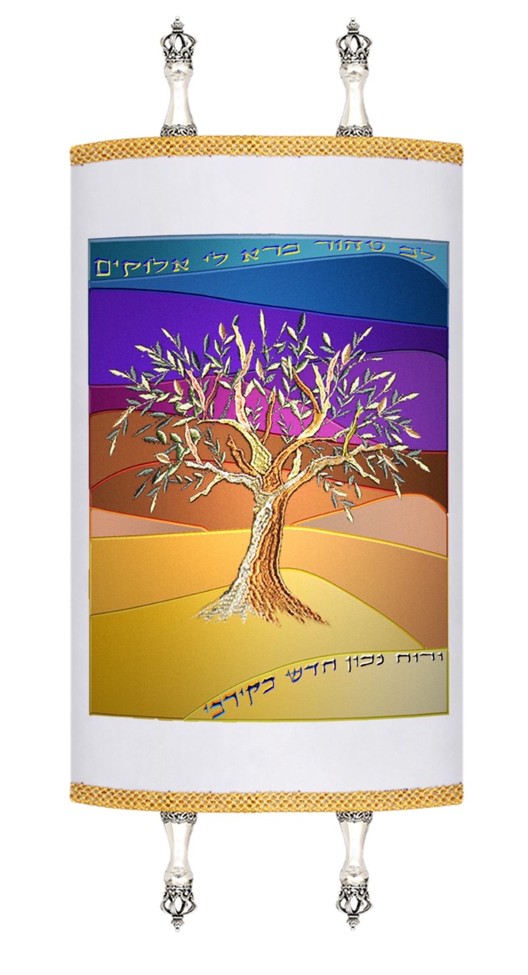 Velvet Torah Mantle - Tree of Life Background