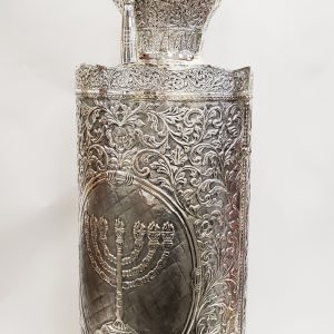 Elegant Torah Scroll Case Menorah and Tablets of Covenant
