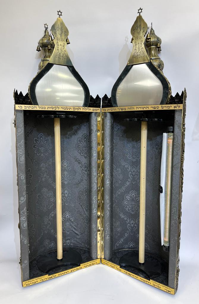Magnificent Case for Sefer Torah Model Tablets of the Covenant and Holy Temple Inlaid Blackened - Image 3