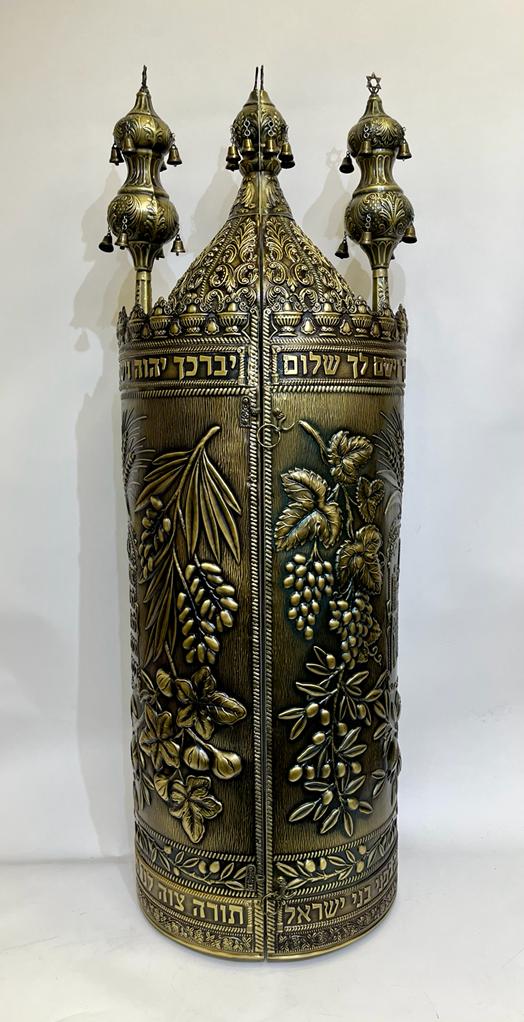 Magnificent Case for Sefer Torah Model Tablets of the Covenant and Holy Temple Inlaid Blackened - Image 5