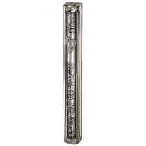 Transparent Plastic Mezuzah 15 cm Silver with Plaque and Rubber Cap