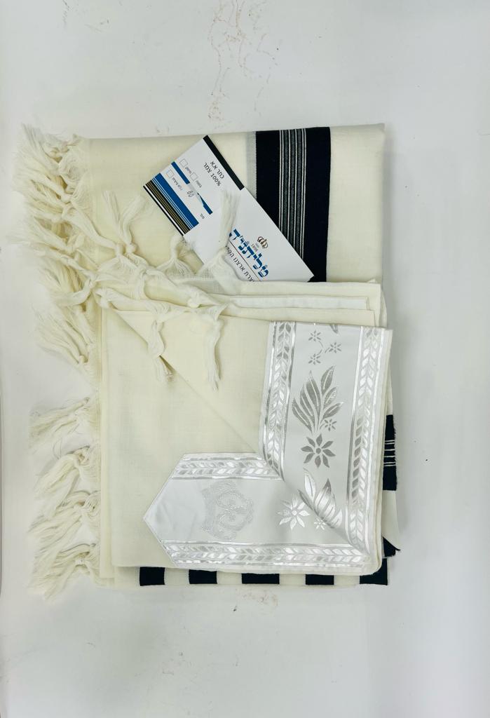 Wool Tallit Talitnia Crown Magnificent Model Sizes 50, 60, 70, 80 Black, White, Sephardic and Ashkenazi to Choose