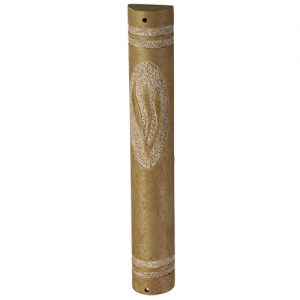 Polyresin Mezuzah Stone-like Brown "Shin" 12 cm