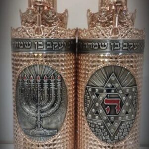 תיק ספר תורה פרימיום רוז גולד משובץ מנורה ומגן דוד