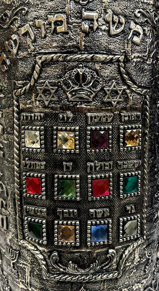 Torah Case Silver-Plated Blackened Choshen Design - Image 2