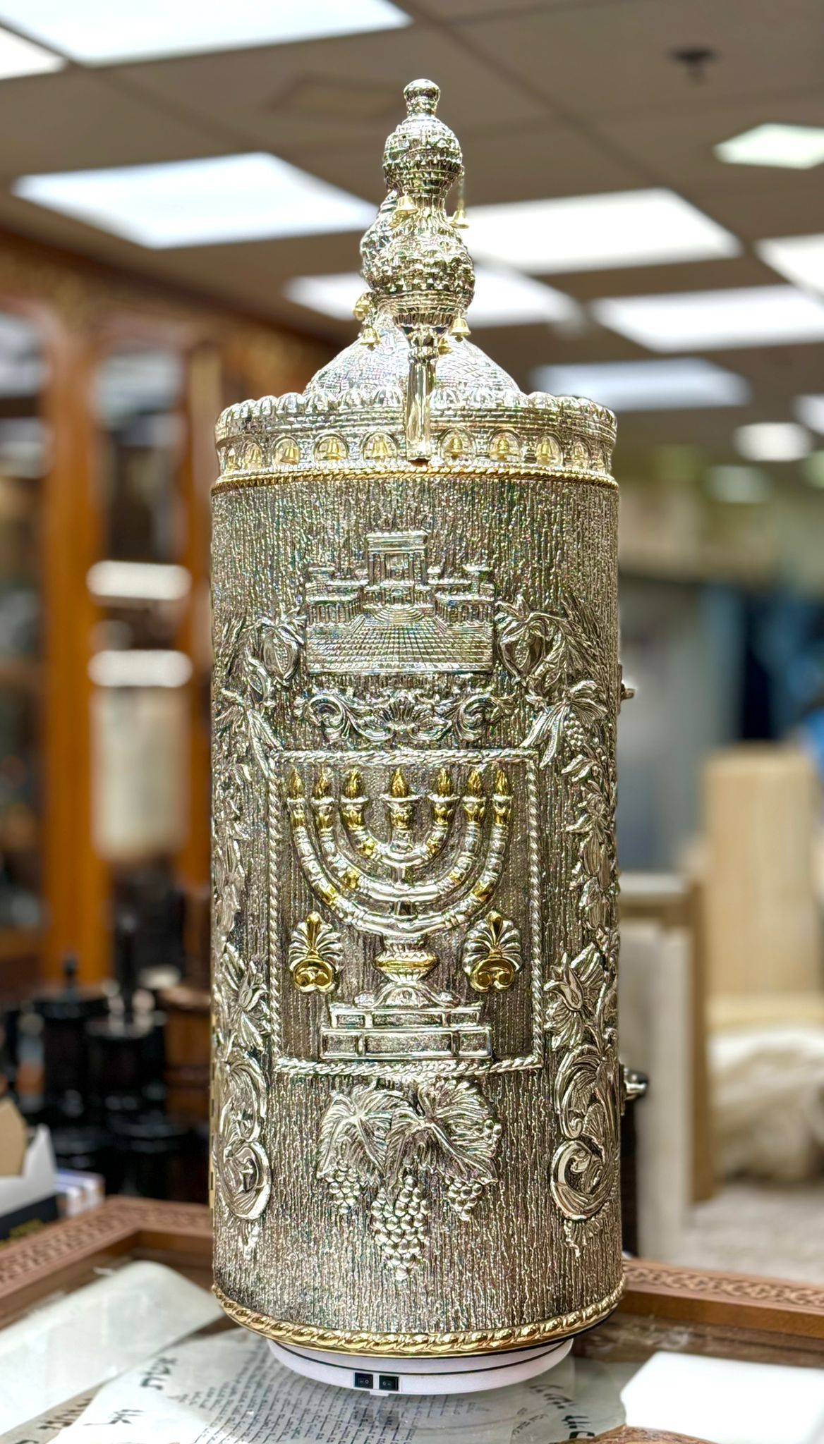 Case for Sefer Torah with Menorah and Beit HaMikdash
