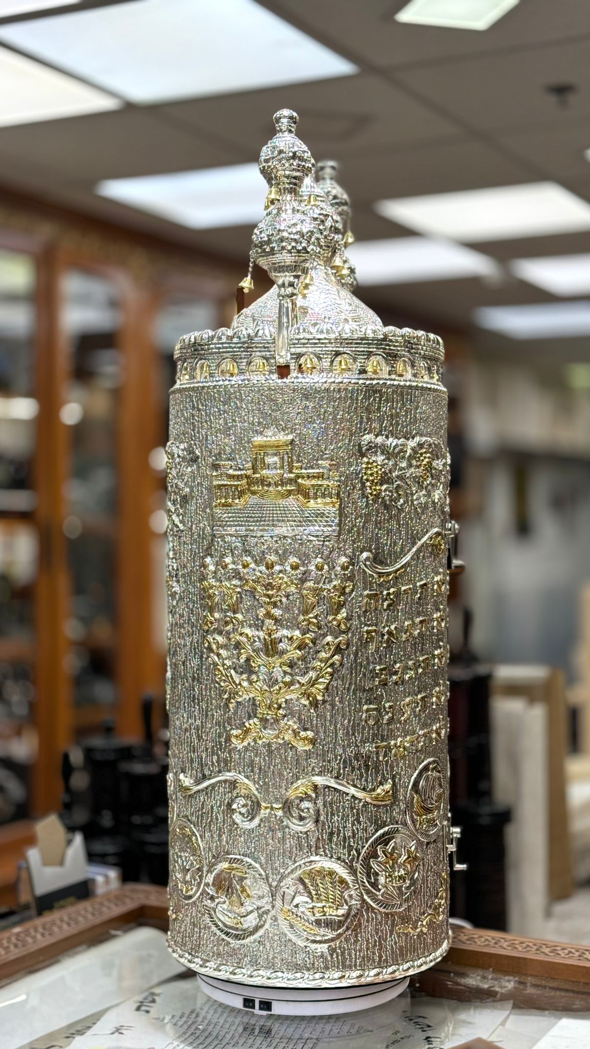 Case for Sefer Torah with Menorah, Beit HaMikdash and Ten Commandments