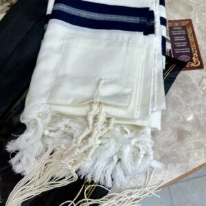 100% Wool Tallit, Blue Stripes, Handmade Tzitzit