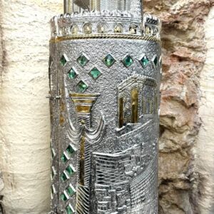 Silver-Plated Torah Case, Beit HaMikdash Design with Stones
