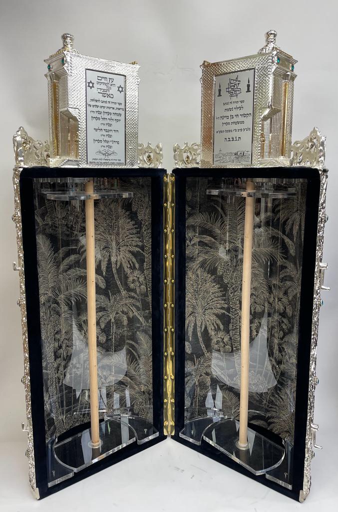 Silver-Plated Torah Case, Beit HaMikdash Design with Stones - Image 2
