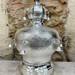 Large Hammered 925 Silver-Plated Crown with Bells for a Full-Size Sefer Torah