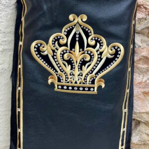 מעיל עור שחור כתר זהב– חזית עור